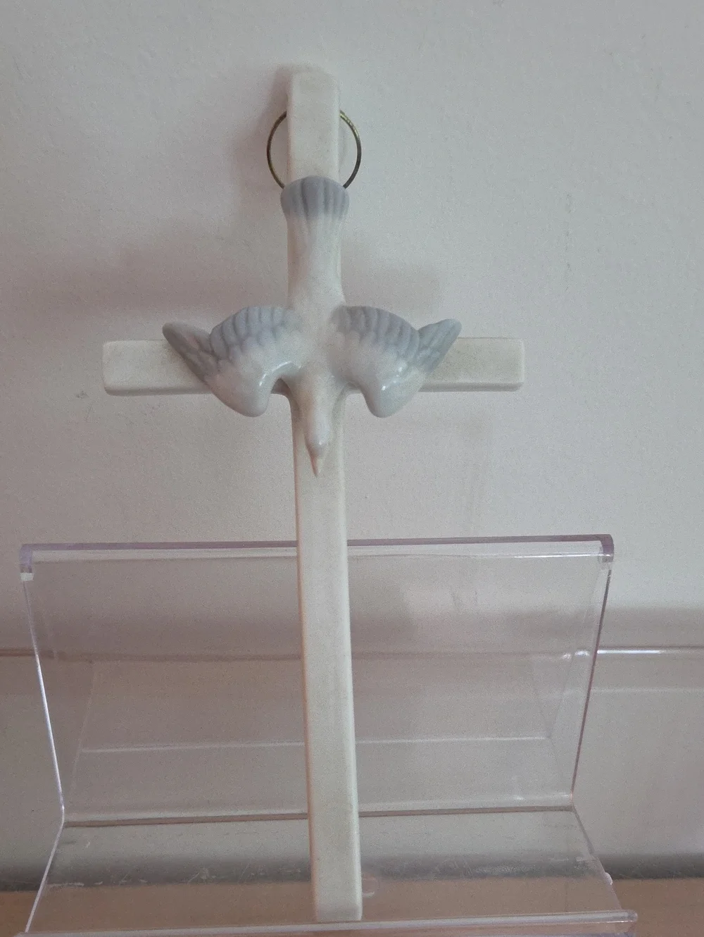 White Ceramic Cross Wall Hanging with Dove Accent